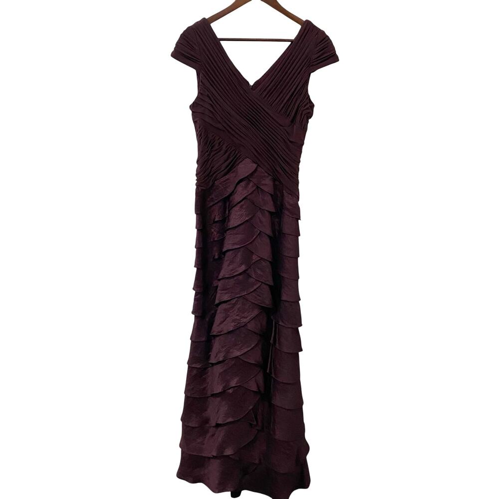 Adrianna Papell Shutter Pleat Ruffle Gown Floor Length Brown Formal Dress 8